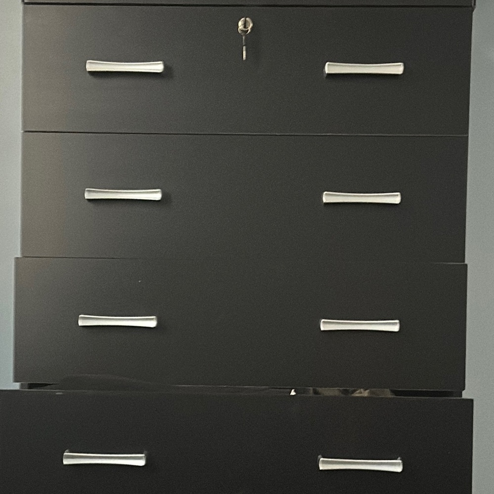 Black 4-Drawer Dresser with Silver Handles